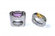 Turmring aus Edelstahl mit Amethyst oder Citrin